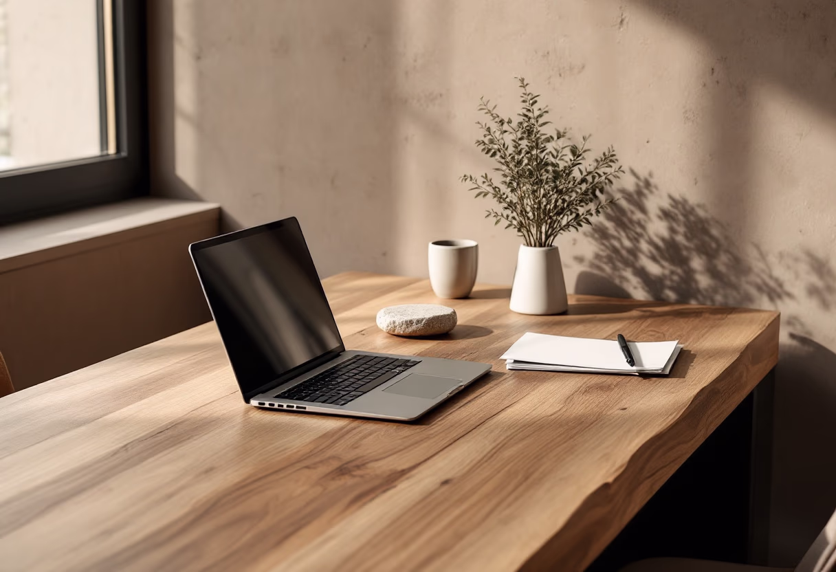[background image] image of a work desk with a laptop and documents (for an ai legal tech company)